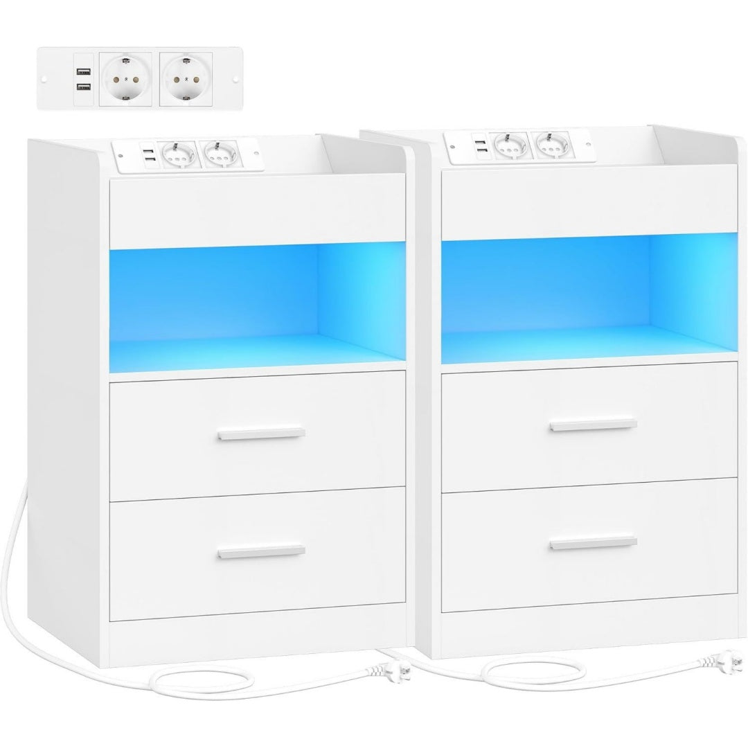 Arredo per soggiorno con illuminazione LED con porta USB crema